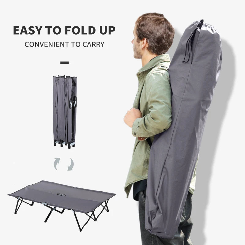 Double Camping Cot Bed with Bag - Grey