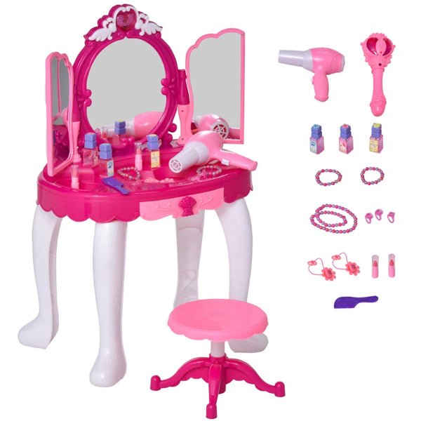 Fuchsia Kids Vanity Dressing Table Set with Lights and Music