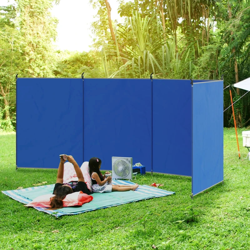 Portable Blue Camping Windbreak with Carry Bag, Steel Poles - 450cm x 150cm