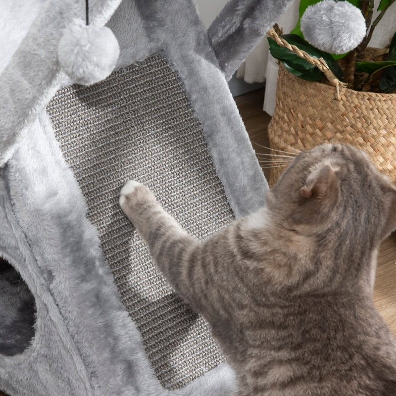 Grey Cat Tree Tower with Scratching Post and Hammock