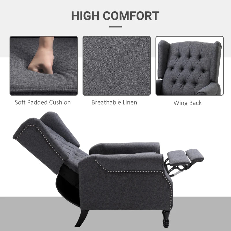 Dark Grey Reclining Wingback Armchair with Footrest