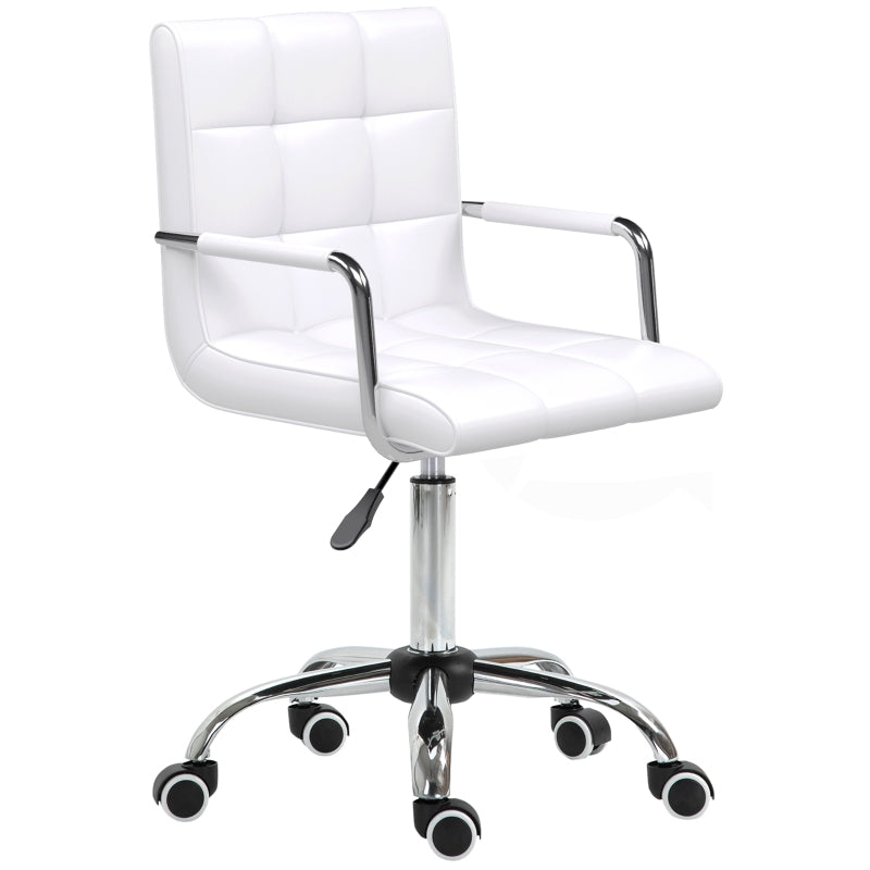 White PU Leather Swivel Office Chair with Adjustable Height and Armrest