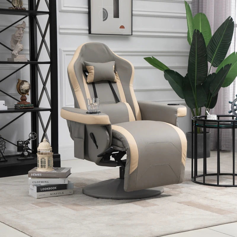 Grey Manual Recliner Armchair with Leg Rest, Reclining & Swivel Functions