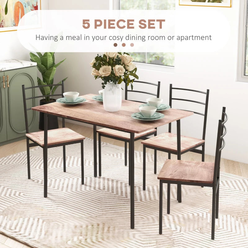 Black 4 Seater Dining Set with Steel Frame Table and Chairs