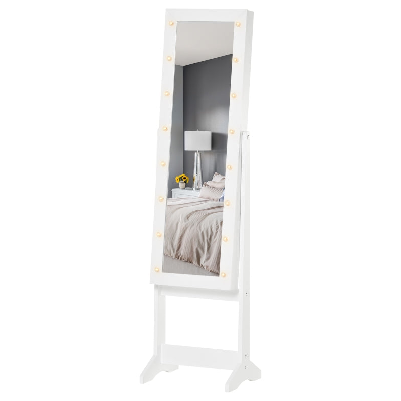 White LED Mirrored Jewelry Cabinet Armoire