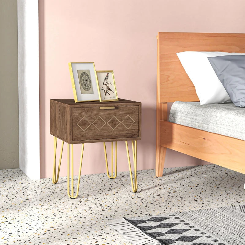 Modern Wooden Nightstand with Gold Metal Legs, White