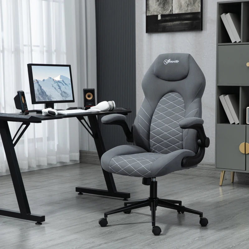 Dark Grey Home Office Desk Chair with Armrests, Swivel Seat & Tilt Function