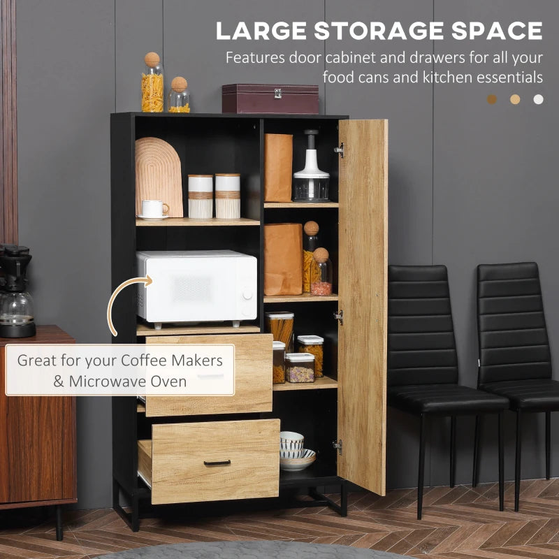 Freestanding Kitchen Storage Cabinet, Natural and Black, 160cm