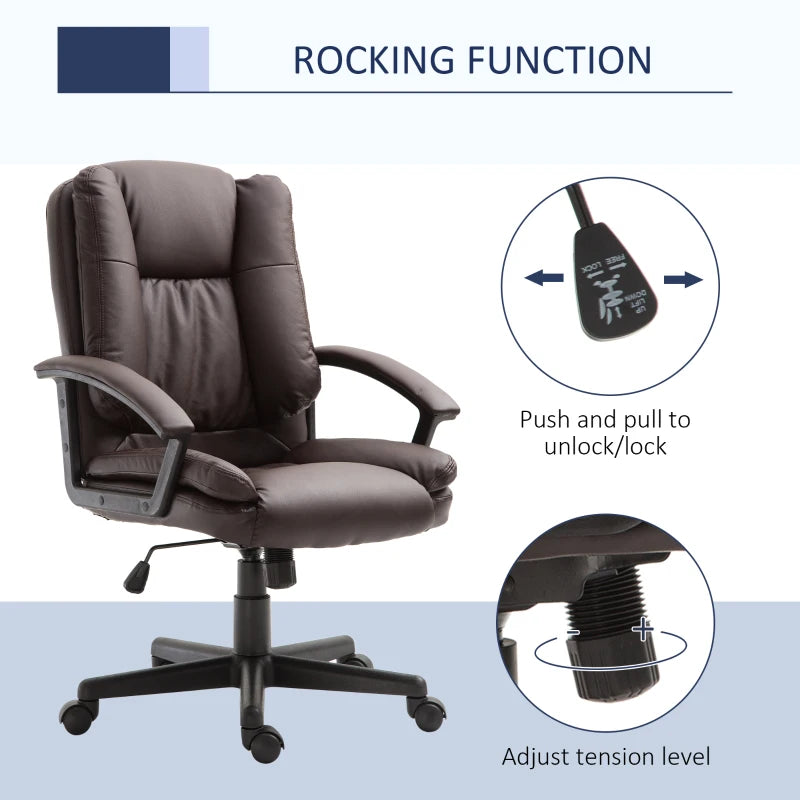 Brown Faux Leather Office Chair with Adjustable Height and Swivel Wheels