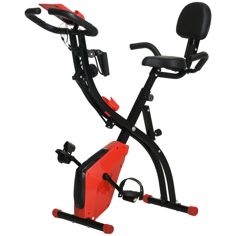 Red Foldable 2-in-1 Exercise Bike with 8-Level Magnetic Resistance