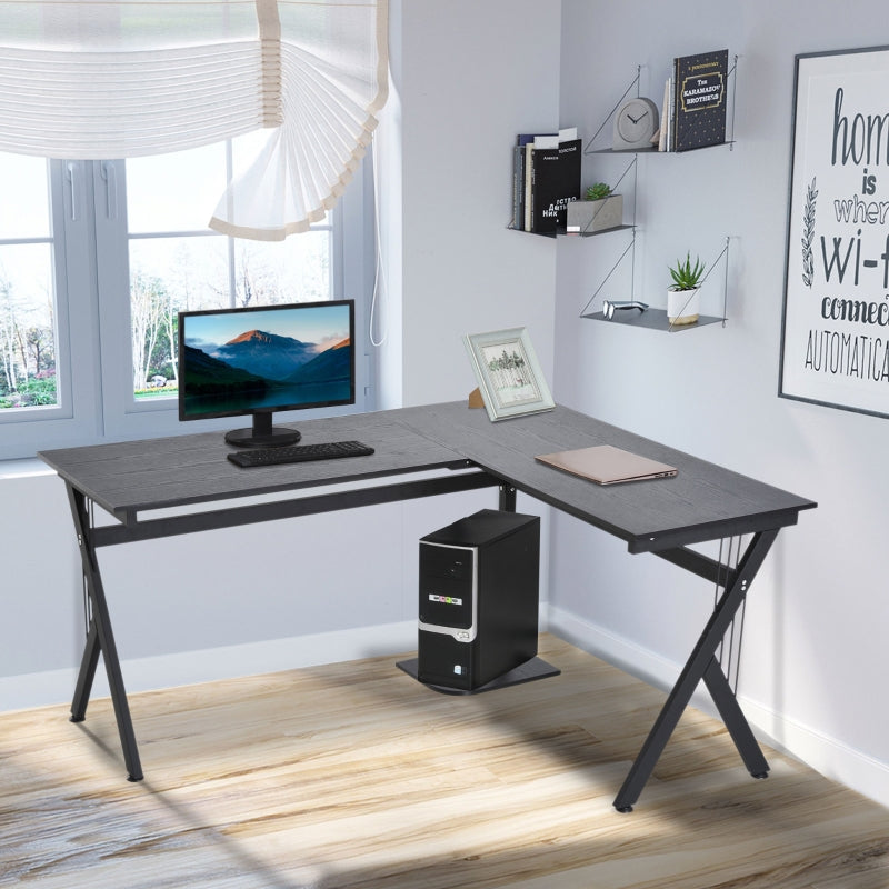 Black L-Shaped Corner Computer Desk with CPU Stand