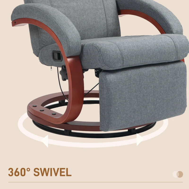 Grey Manual Reclining Swivel Chair with Footrest