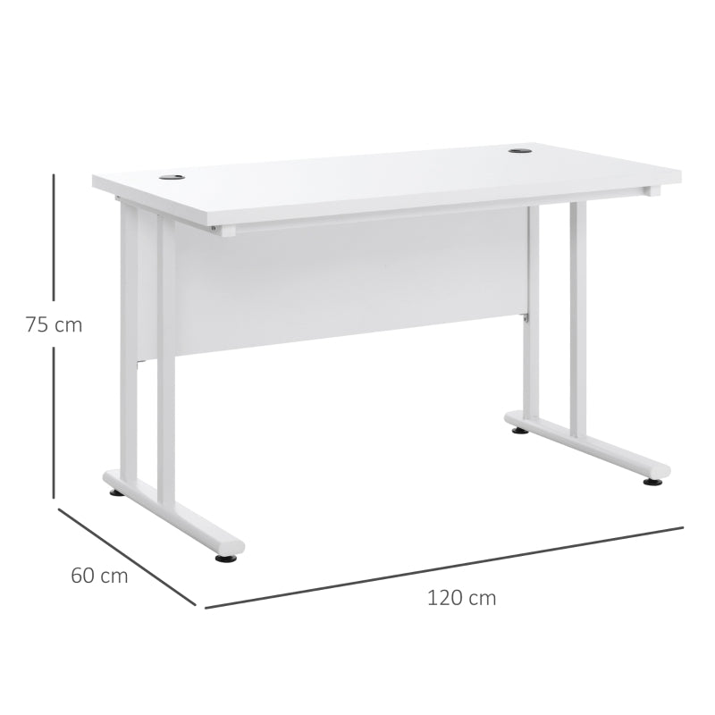 White Home Office Computer Desk with Cable Management, 120x60x75cm