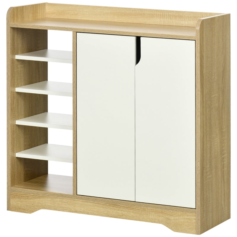 Double Door Shoe Storage Organizer - Natural & White, 13 Pair Capacity