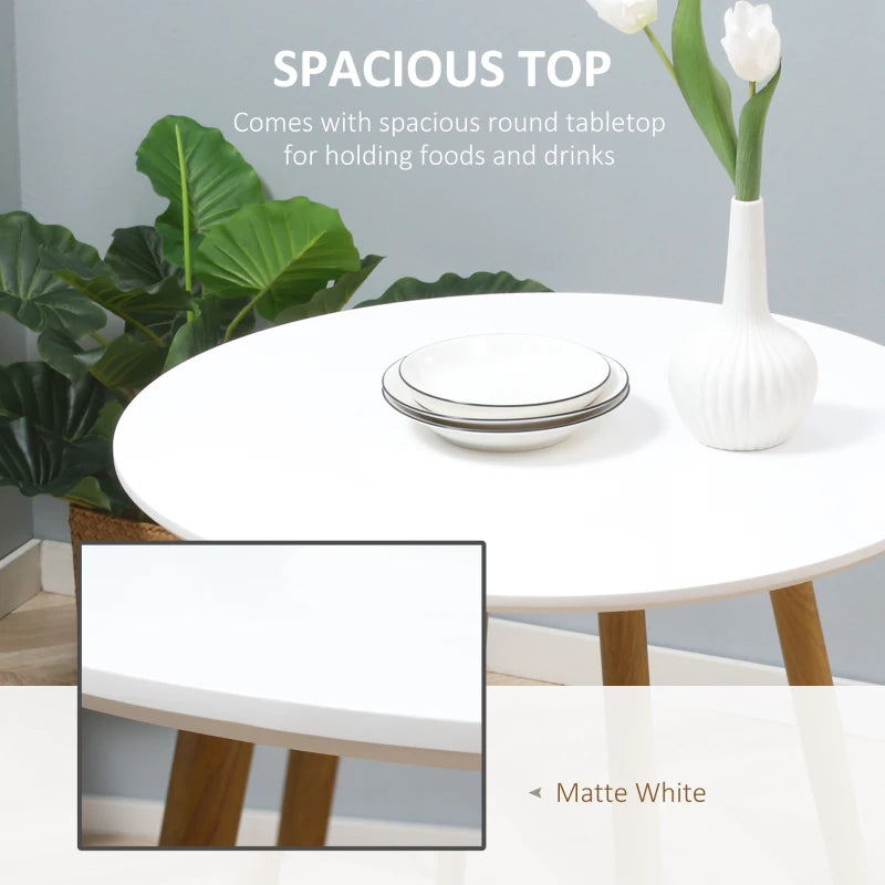 White Round Dining Table for 2, Matte Top, Metal Legs