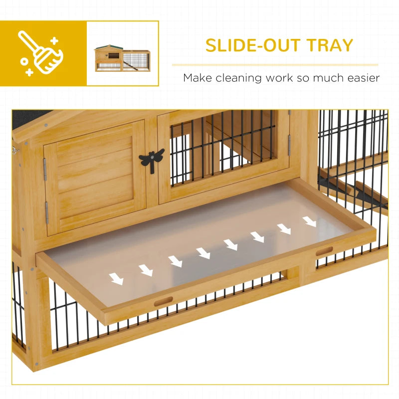 Yellow Outdoor Rabbit Hutch with Run, 2-Level Design, Water-Resistant Roof - 150 x 52.5 x 68 cm