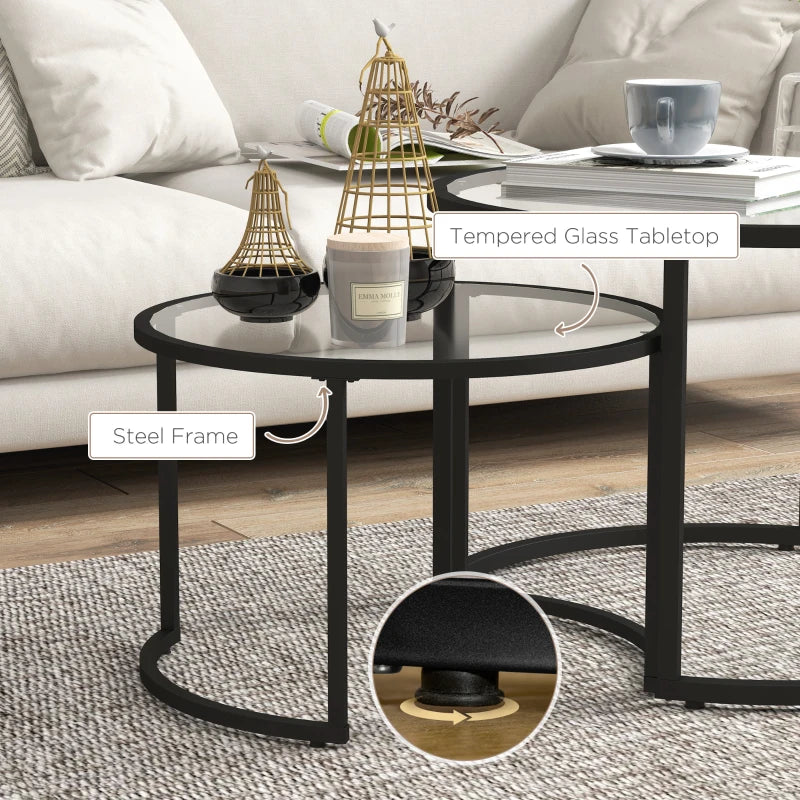 Modern Black Glass Nesting Coffee Tables Set