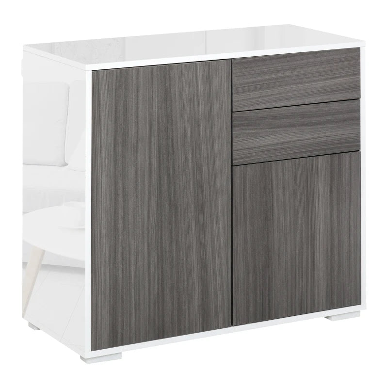 Grey High Gloss Sideboard with Push-Open Design and 2 Drawers