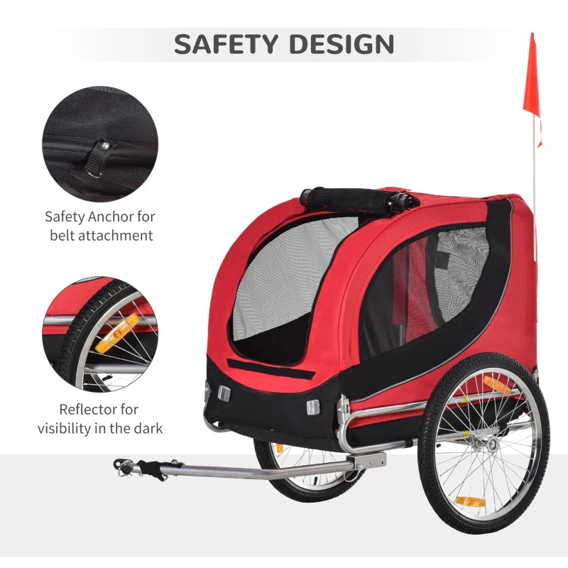 Steel Dog Bike Trailer Pet Carrier for Bicycle - Black/Red