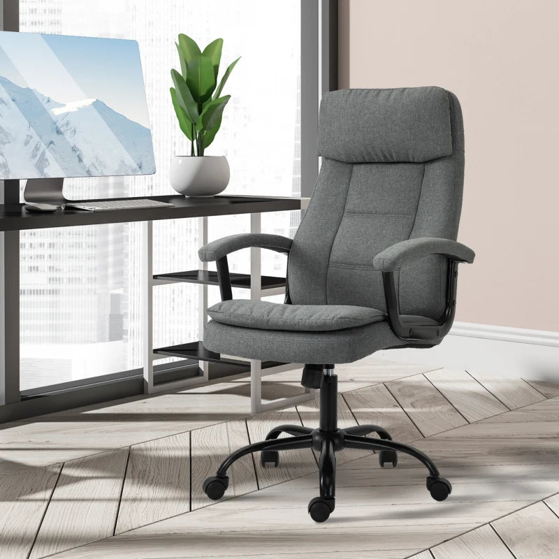 Grey Linen Office Chair with Lumbar Massage & Adjustable Height