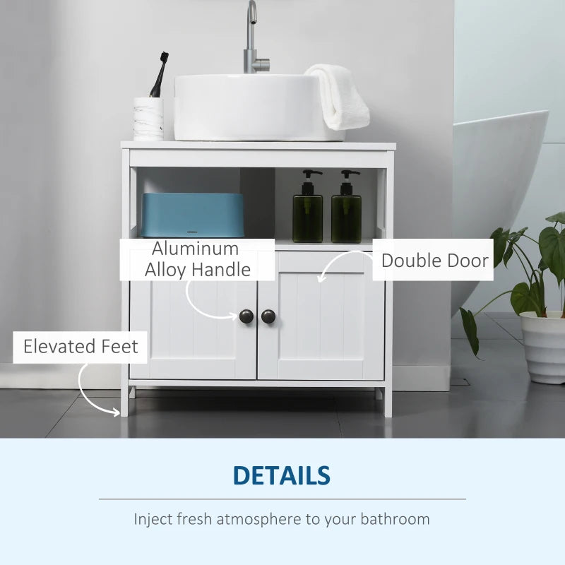 White Under Sink Cabinet with Double Doors and Shelves