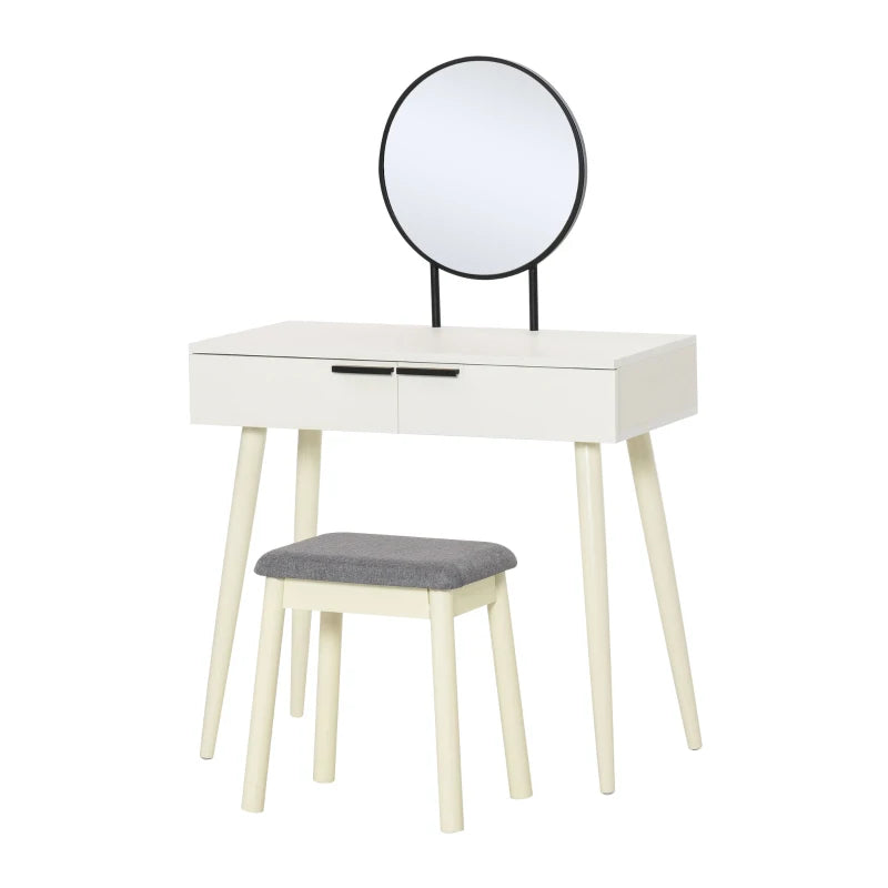 White Vanity Dressing Table Set with Mirror, Stool, and Organiser