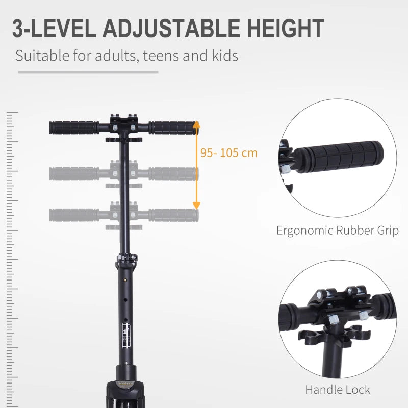 Black Urban Folding Kick Scooter with Rear Brake & Shock Absorption System