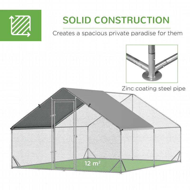 Large Chicken Run with Activity Shelf and Cover, 3x4x2m, Green