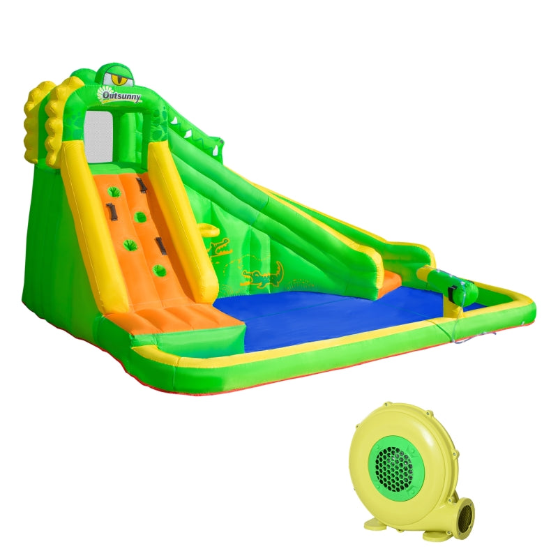 Kids Crocodile Bouncy Castle with Slide & Water Pool - Green