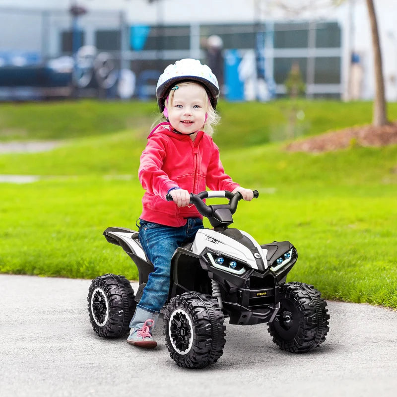 White 12V Ride-On Quad Bike with Music and Horn for Ages 3-5