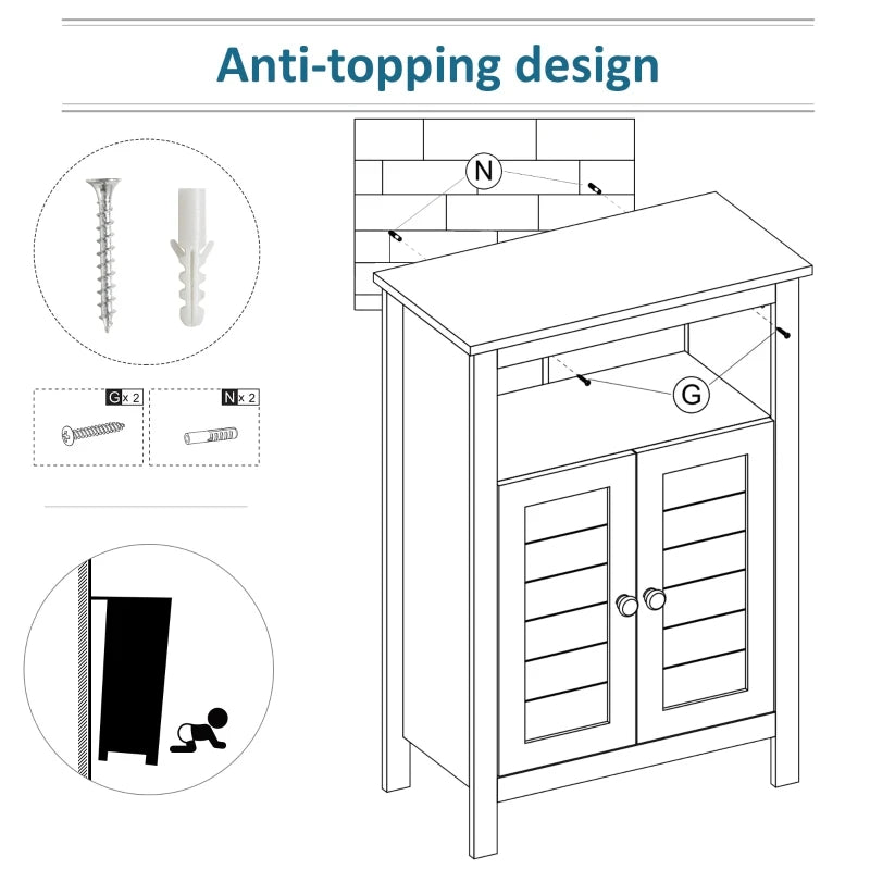 Grey Bathroom Floor Cabinet with Double Doors and Adjustable Shelf