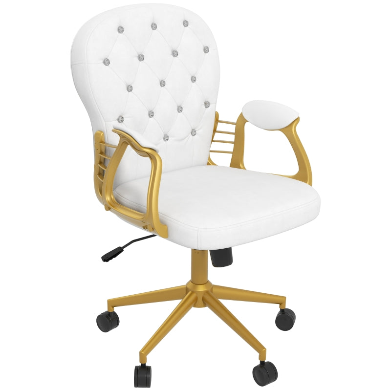 Adjustable Cream White Office Chair with Button Tufted Design