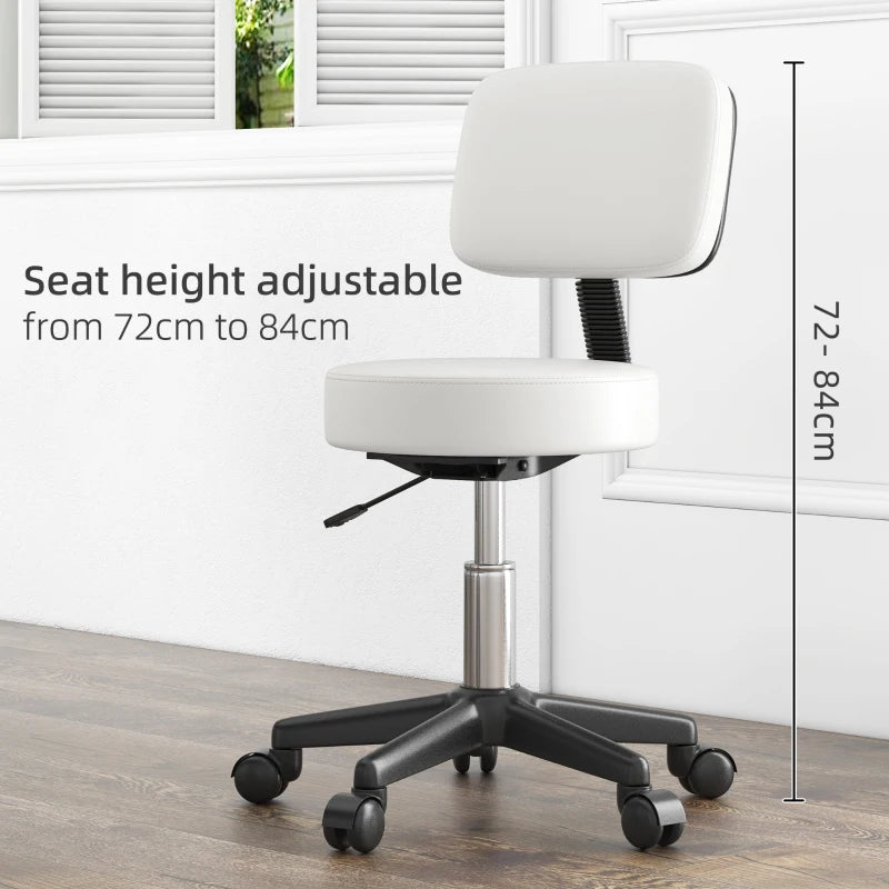 White Swivel Salon Chair with Adjustable Height and Wheels