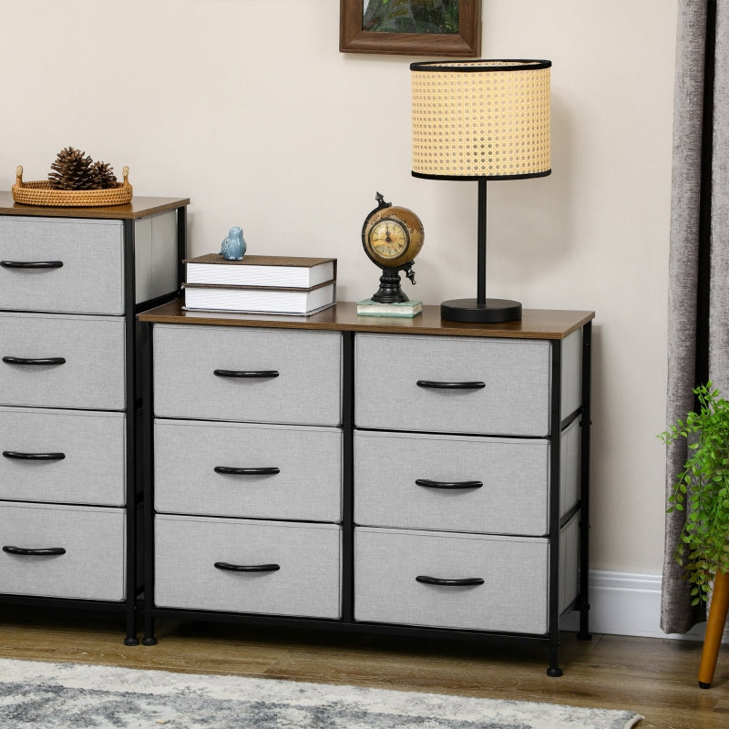 Grey Fabric 6-Drawer Industrial Dresser with Steel Frame and Wooden Top