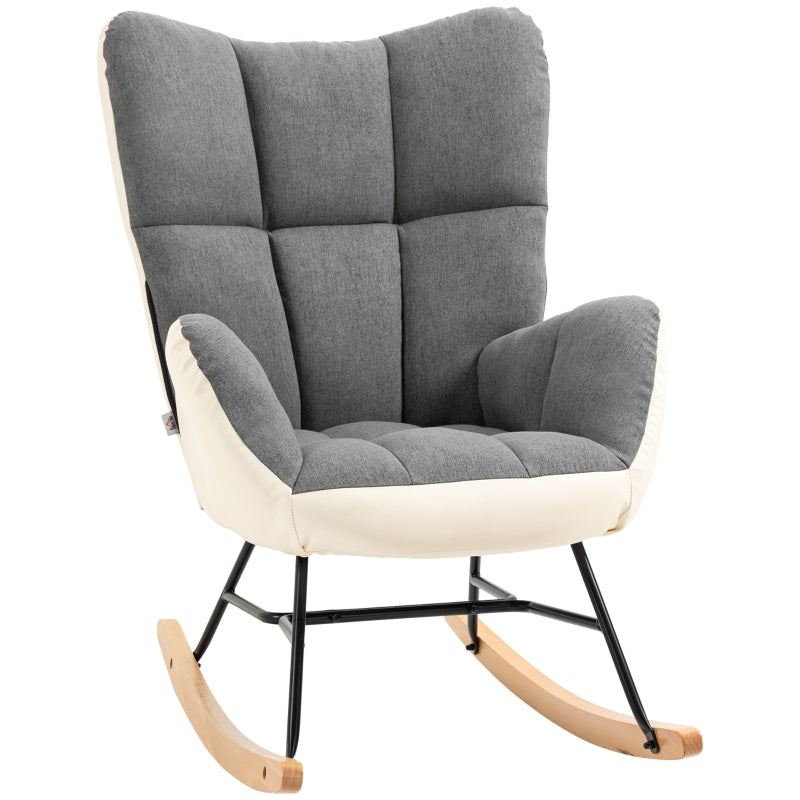Grey and Cream Upholstered Rocking Chair for Nursery and Living Room