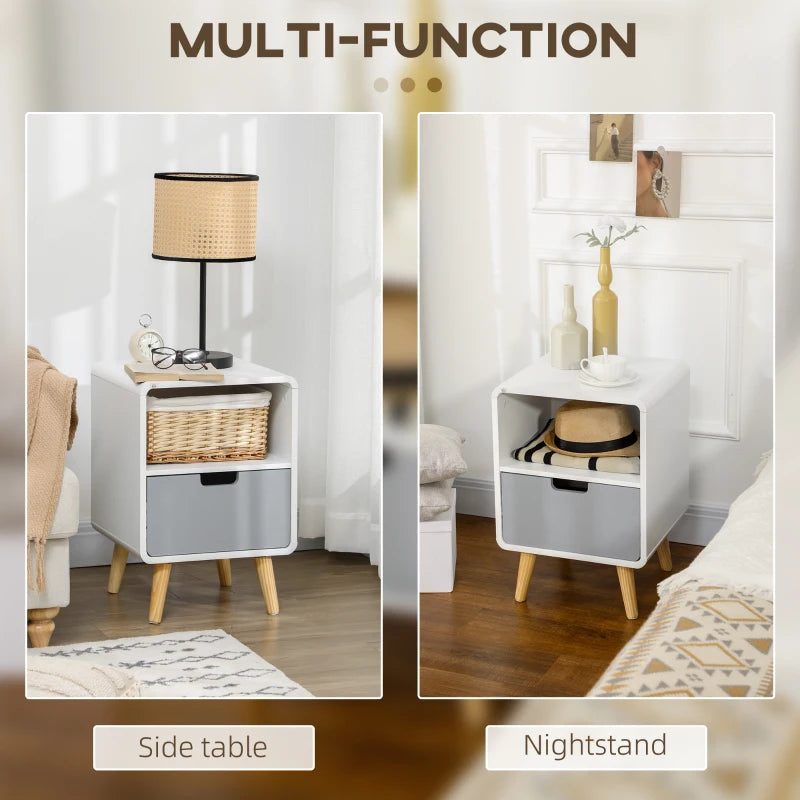 Wooden Nightstand Set with Drawer - Scandinavian Style, 2-Pack, Natural Wood