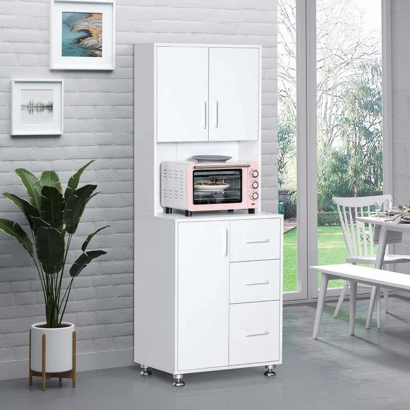 White Modern Kitchen Storage Cabinet with Drawers and Countertop