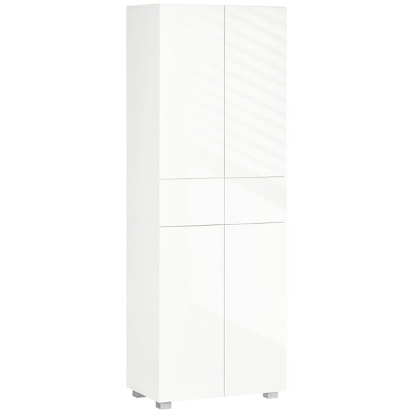 White 4-Door Freestanding Kitchen Cupboard with Drawers and Adjustable Shelves