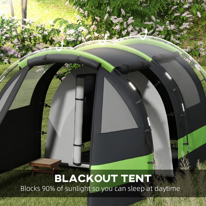 4-Person Black Two-Room Camping Tent with Blackout Feature