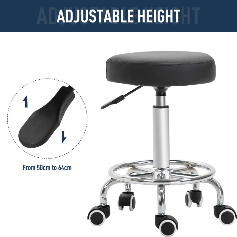 Black Adjustable Rolling Stool with Swivel Seat