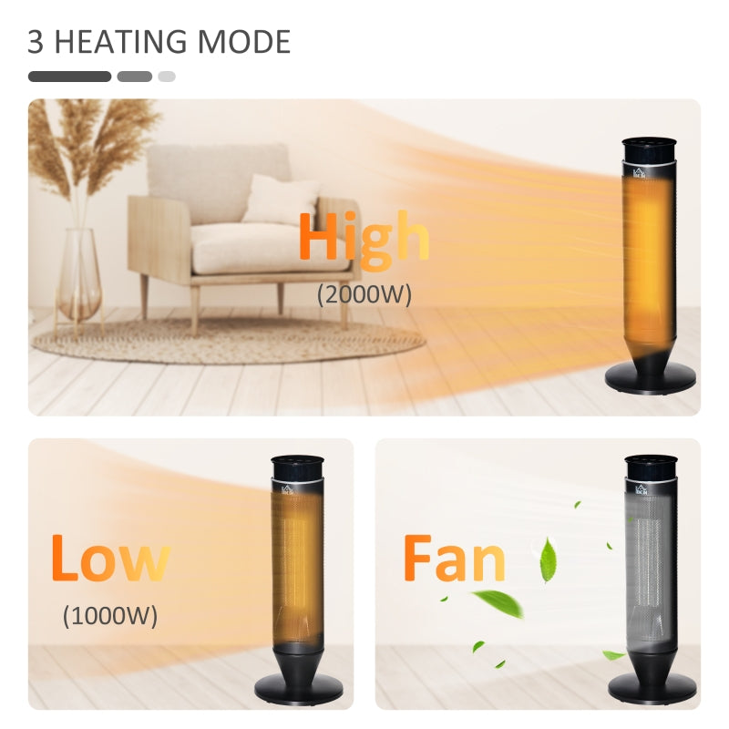 Portable Ceramic Electric Heater & Fan, 1000W/2000W, Overheat Protection, 8H Timer, 42° Oscillation, White