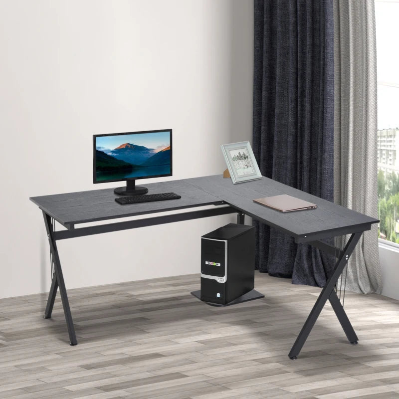 Black L-Shaped Corner Computer Desk with CPU Stand