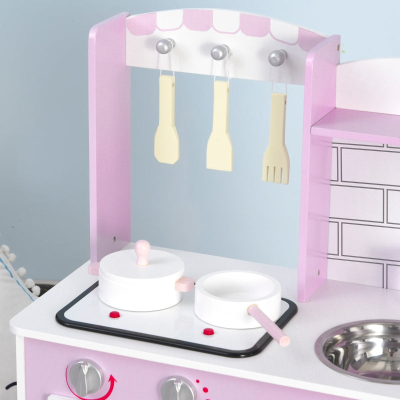 Kids Pink Pretend Kitchen Playset with Cooking Accessories