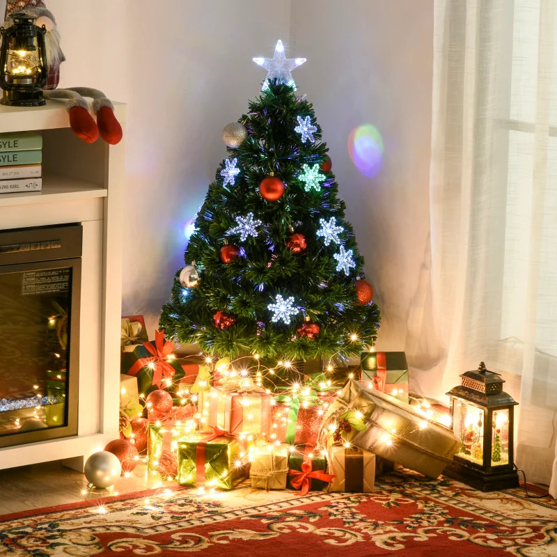 Green Fibre Optic Christmas Tree with Colourful LED Lights and Snowflake Ornaments