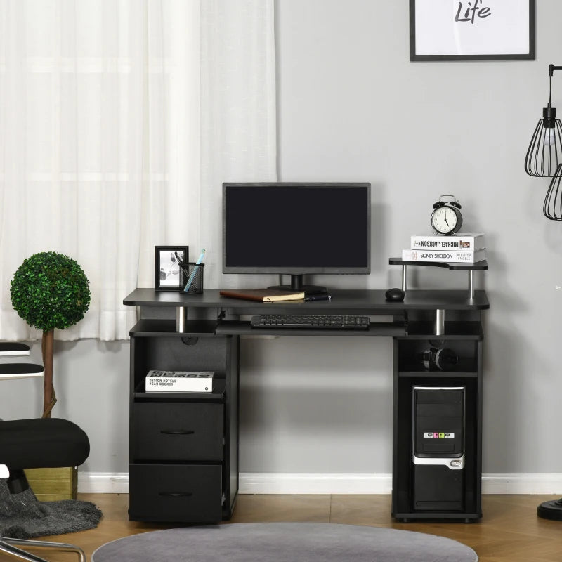 Black Computer Desk with Keyboard Tray and Drawers