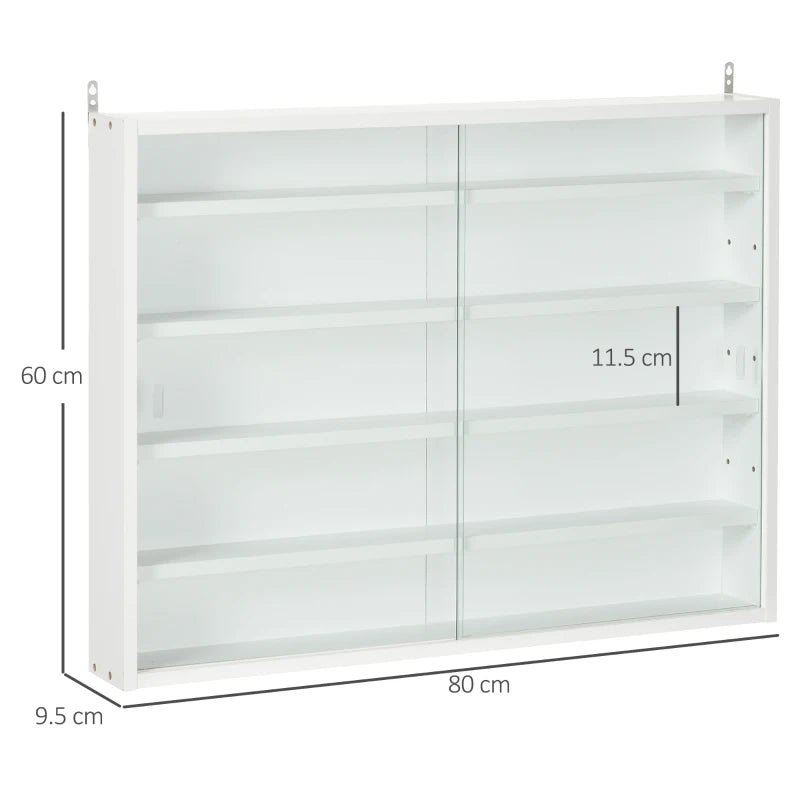 White 5-Tier Wall Display Shelf with Glass Doors - Adjustable Shelves - 60x80cm