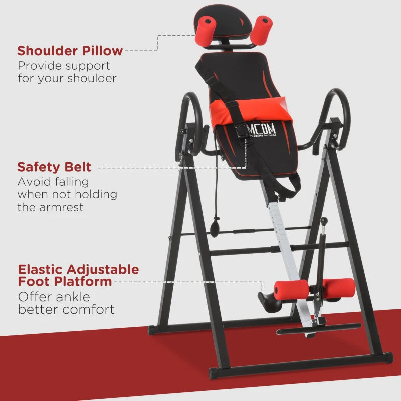 Red Inversion Table with Safety Belt for Muscle Pain Relief