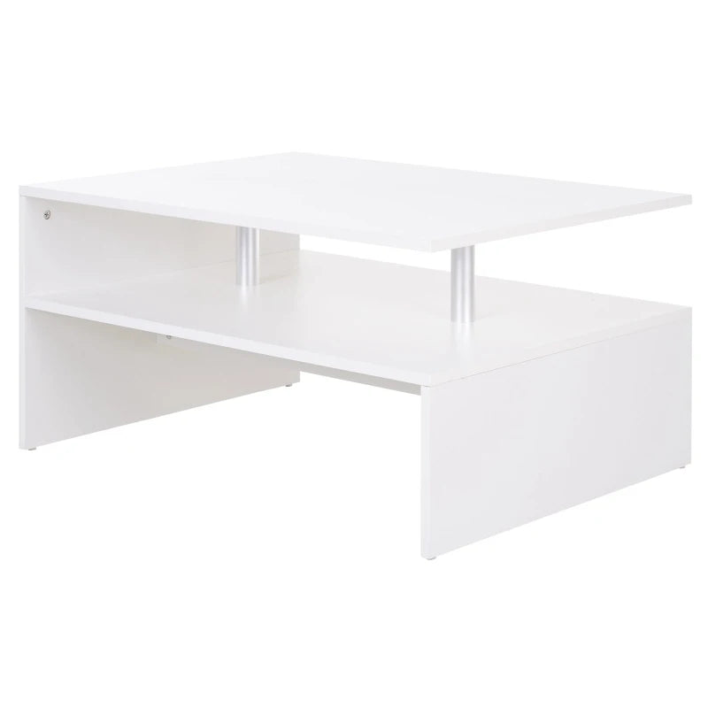 White 2-Tier Coffee Table with Storage and Open Shelf