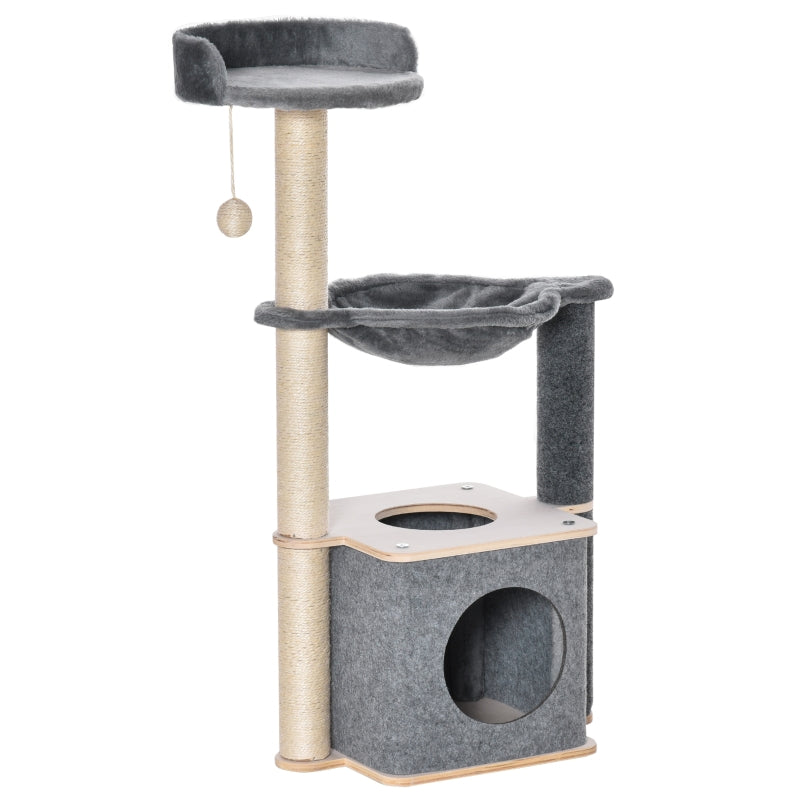 Grey Cat Climbing Tower with Scratching Post & Hammock