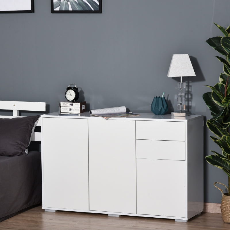 White High Gloss Sideboard with Push-Open Design and 2 Drawers